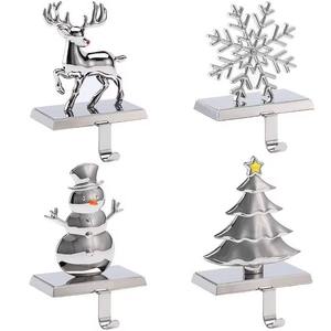 Elegant Metal Christmas <b>Stocking</b> <b>Holder</b> Decorative Fireplace Hook Santa Reindeer Snowflake Holiday Home Display - Product Image 1
