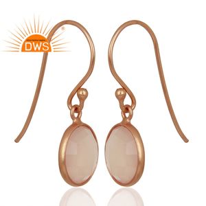 ต่างหูพลอยคาลซิโดนีธรรมชาติชุบโรสโกลด์เงินสเตอร์ลิงแฮนด์เมดจากดีไซเนอร์ - Product Image 4