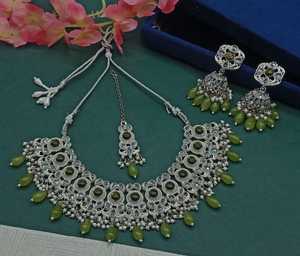 ชุดเครื่องประดับชุบเงินแบบดั้งเดิมของอินเดียและชุดสร้อยคอทองแดงสำหรับผู้หญิงและเด็กผู้หญิงอินเดียเครื่องประดับผู้หญิง - Product Image 4