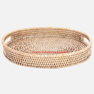 Juego de bandejas de ratán hechas a mano, bandeja de almacenamiento decorativa redonda ecológica y plato de fruta para uso doméstico, cocina y mesa - Product Image 6