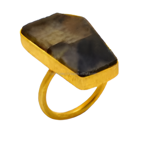 Bague classique en argent sterling 925 plaqué or avec serti clos et pierre précieuse labradorite, unisexe, pour mariage et anniversaire - Product Image 5