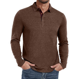 Chemises polo pour hommes à manches longues personnalisables pour le printemps/été, tissu jersey respirant avec motif uni à col montant - Product Image 6