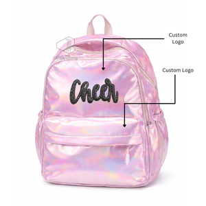 Sac à dos holographique pour cheerleading avec logo brodé, sac scolaire brillant multi-usages et sac de pratique de danse pour filles - Product Image 5