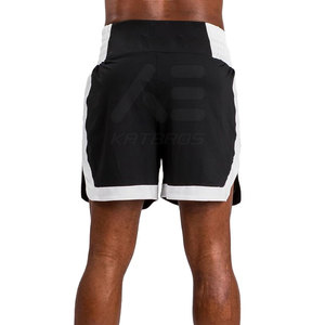 KATBROS – short de boxe pour hommes, noir et blanc, taille élastique, respirant, vêtements d'arts martiaux, coupe régulière, taille adulte - Product Image 3