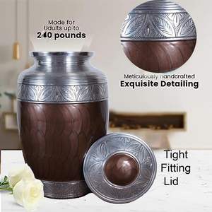 Urna de cremación de aluminio grabada para cenizas humanas para adultos | Caja decorativa de entierro hecha a mano, urnas funerarias grandes para hombres y mujeres - Product Image 3