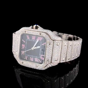 Montre en acier inoxydable haut de gamme avec diamants en moissanite, cadran glacé brillant, bracelet durable, mouvement ETA, parfait pour une déclaration de style - Product Image 2