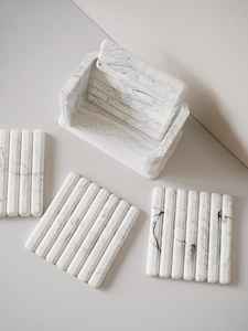 Posavasos Cuadrados de Mármol con Soporte, Juego de 4, Decoración Moderna y Minimalista para Mesa y Mesa de Centro - Product Image 4