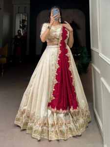 Trendmalls Lehenga Choli Clásico para Mujer, Corte en A, Espalda con Cordones, Dupatta, Cintura Natural, Seda Artificial, Bordado con Lentejuelas (L284) - Product Image 2