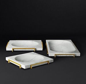 ถาดหินอ่อนพร้อมด้ามจับทองเหลืองโบราณใช้ในบ้านและสวน - Product Image 1