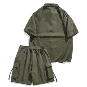 Vente en gros de vêtements respirants grande taille pour hommes survêtements de sport courts personnalisés pour hommes ensemble de shorts d'été unis ajustés de couleur unie - Product Image 4
