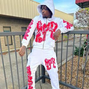 Conjunto de pantalones de chándal y Sudadera con capucha y logotipo estampado Puff personalizado, traje de jogging de 2 piezas, chándal con cremallera para hombre - Product Image 5