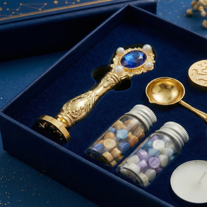 Caja de Regalo Rígida Magnética de Cuero Sintético Azul Marino Personalizada con Estampado en Dorado, Inserto de EVA para Perfumes, Cosméticos y Kits de Sellos de Cera - Product Image 1