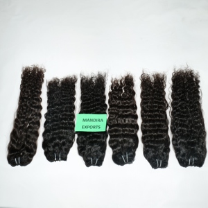 Extensions de Cheveux Humains de Temple Indien Vierges Naturels Crépus Bouclés Tissage couleur noire Non Transformés Cuticule Alignée - Product Image 5