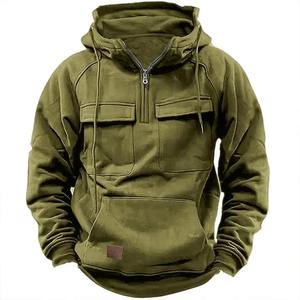Sudadera con Capucha de Manga Larga para Hombre, Transpirable, para Trabajo Muscular, Color Sólido, Multibolsillos, Estilo Primavera-Otoño, Logotipo Frontal - Product Image 1