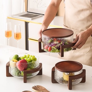 Bonne qualité directement en usine Grand bol mélangeur Saladier en verre avec couvercle en bois - Product Image 2