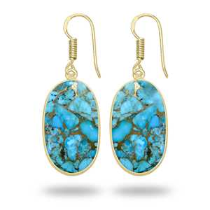 Blue Copper Turquoise Earrings Natural Gemstone Jewelry 18K Gold Plated brass Wholesale Handmade Jewelry for women earrings - Product Image 3