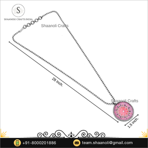 Collar con colgante de trabajo de esmalte de plata religioso clásico hecho a mano indio, cuentas pintadas a mano con perla de diamante, regalo de compromiso - Product Image 5