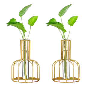 Vase à fleur en tube de verre hydroponique en forme d'étoile avec support en métal prix de gros Vase en fer de luxe plante décor de mariage prix de gros - Product Image 2