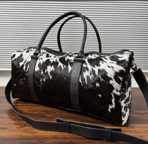 Sac de sport en cuir de vachette pur et authentique pour le week-end en cuir noir et blanc de luxe pour le sport de voyage-sac polochon pour hommes - Product Image 2