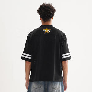 Impression personnalisée polyester surdimensionné Vintage Boxy rétro football football maillot col en V maille hommes t-shirts Streetwear été - Product Image 5