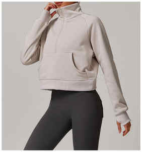 Vente chaude femmes 100% coton à manches courtes col roulé à capuche avec fermeture éclair et logo avant imprimé pour l'hiver - Product Image 3