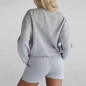 เซ็ตกางเกงขาสั้นผ้าฟลีซสองชิ้นสำหรับผู้ชายและผู้หญิงชุดวอร์มขนแกะตัดได้อย่างสมบูรณ์แบบออกแบบโลโก้ได้ตามต้องการ - Product Image 3