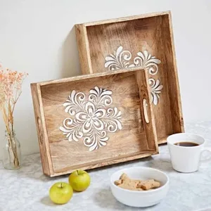 Natural Bamboo Tabletop Fast Food Service Tray with Handle Wooden Tray Tableware for Service Dishes & <b>Plates</b> - Product Image 1