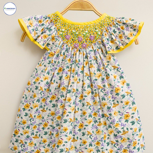 Belle robe de bébé chrysanthème brodée à la main vêtements smockés de haute qualité, robes de filles, vêtements pour enfants - Product Image 2