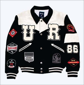 Logo personnalisé Broderie de manches en cuir Noir Couple Collège Baseball Veste pour hommes Letterman Bleu clair Varsity Jacket - Product Image 3