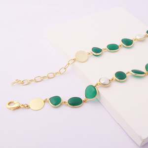 Bijoux de culture à la mode onyx vert avec collier longue couche de perles d'eau douce lunette en laiton réglage colliers multi-stations - Product Image 6