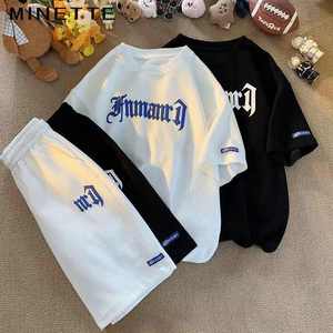 Ensemble de survêtement 2 pièces pour homme, style urbain, avec short de motard et t-shirt à col rond en coton respirant imprimé avec logo personnalisé - Product Image 5