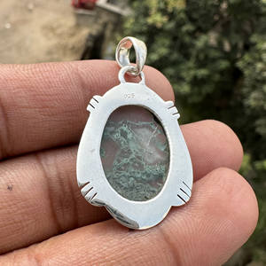 Collar con Colgante de Piedra Preciosa de Ágata Musgosa Natural |   Joyería Hecha a Mano de Plata de Ley 925 de Estilo Bohemio Sin Cadena - Product Image 6