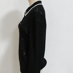 เสื้อสเวตเตอร์ผู้หญิงแบบ OEM & ODM ถักนิตติ้ง คอปกพับได้ เสื้อโค้ทไหมพรม แขนยาว สไตล์ลำลอง ติดกระดุม คุณภาพสูง - Product Image 6