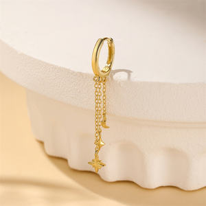 18k गोल्ड सिंगल s925 स्टर्लिंग सिल्वर स्टार मून चार पेटल फूल 5a cz पेंडेंट डिजाइन लंबी श्रृंखला हूप इयररिंग्स - Product Image 4