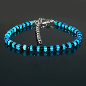 Pulsera de Ópalo de Fuego Paraiba Etíope Natural con Cuentas de Espinela Negra de 6.5 Pulgadas, Joyería de Piedras Preciosas Hecha a Mano para Mujer - Product Image 1