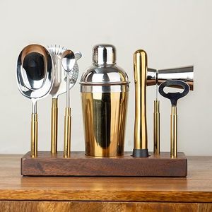 Kit de barman maison barre en acier inoxydable barre à outils ensemble de barre de voyage ensemble de barre en similicuir Portable étui à vin étui à whisky - Product Image 1