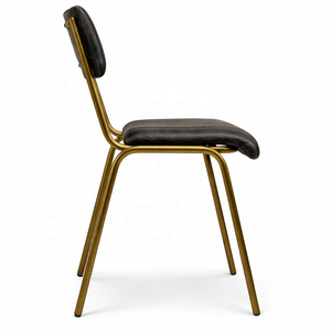 Chaise de salle à manger en cuir véritable avec structure en métal |   Sièges pour restaurant industriel et bistro |   Meubles contractuels avec revêtement côtelé - Product Image 4