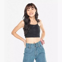 Modisches Damen-Sommer-Top mit Quadratischem Ausschnitt, Atmungsaktiv, Schnelltrocknend, Strickstoff, Einfarbig, Schulterfreies Spaghetti-Träger-Top