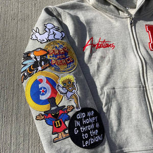 Conjunto Deportivo de Felpa Francesa de Algodón para Hombre, Diseño Nuevo, Invierno, Bordado con Parches Desgastados, Estilo Vintage, Lavado Ácido, Sudadera con Capucha y Pantalones Cortavientos - Product Image 4