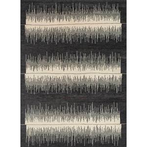 Alfombra de Lana Anudada a Mano LCA-877, Diseño Gris Manifest con Rayas Negras, para Sala de Estar, Pasillo, Diseño Rectangular Tipo Rompecabezas, 10 mm - Product Image 1