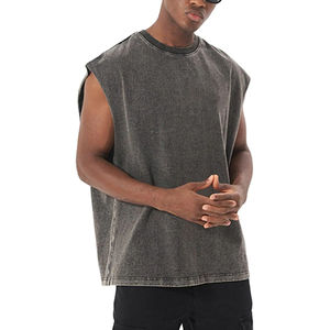 Calidad Premium 100% algodón lavado ácido camisetas sin mangas de gran tamaño Boxy Fit gimnasio Fitness entrenamiento hombres camisas Culturismo - Product Image 1