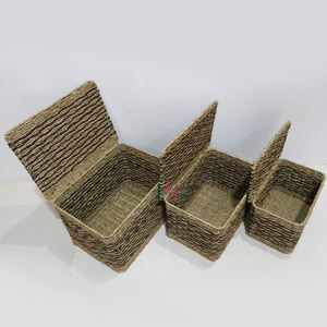 Artex Dong Thap Factory Handmade <b>Seagrass</b> Storage <b>Laundry</b> Hampers Vietnamese Traditional Handicraft Trunks for Home Decoration - Product Image 3