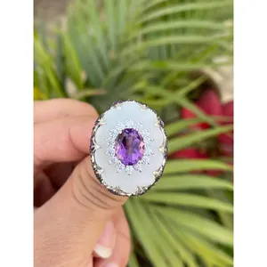 Natural Amethyst <b>Ring</b> Vintage Style 925 Sterling Silver Handmade Gemstone Jewelry Wholesale Supplier - Product Image 1