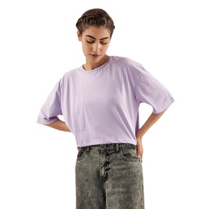 Camiseta informal de algodón Spandex con cuello redondo para mujer, gran oferta, Top corto de manga corta ajustado, diseño de logotipo de verano - Product Image 4