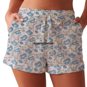 Nouveaux shorts pour femmes, imprimé floral en bloc, coupe décontractée, coton, imprimé à la main, shorts pour femmes, shorts d'été à imprimé en bloc - Product Image 6