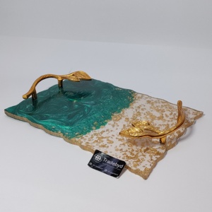 Bandeja decorativa para servir artesanal de resina epoxi decorativa con asas de madera y resina para uso doméstico y restaurante para alimentos - Product Image 2