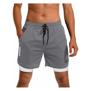 Imprimé solide hommes High Street Style 2-en-1 Double couche Shorts Sports d'été Gym Fitness Jogging course entraînement séchage rapide - Product Image 1