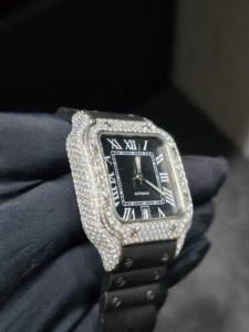 นาฬิกาเพชรโมอิสซาไนต์คุณภาพพรีเมียมแบบยูนิเซ็กซ์ ตัวเรือนสแตนเลสสตีลเคลือบทองคำขาว หน้าปัดตัวเลขอารบิก ระบบกลไกอัตโนมัติ - Product Image 4