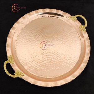ถาดเสิร์ฟทองแดงทรงกลมทำด้วยมือพร้อมด้ามจับชุบทองอุปกรณ์สำหรับงานเลี้ยงงานแต่งงาน - Product Image 1