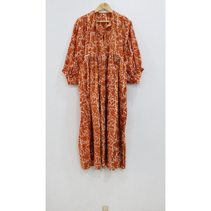 Robe maxi décontractée d'été pour femmes, imprimé floral indien fait à la main, style bohème, tissée, boutonnée, manches courtes - Product Image 1